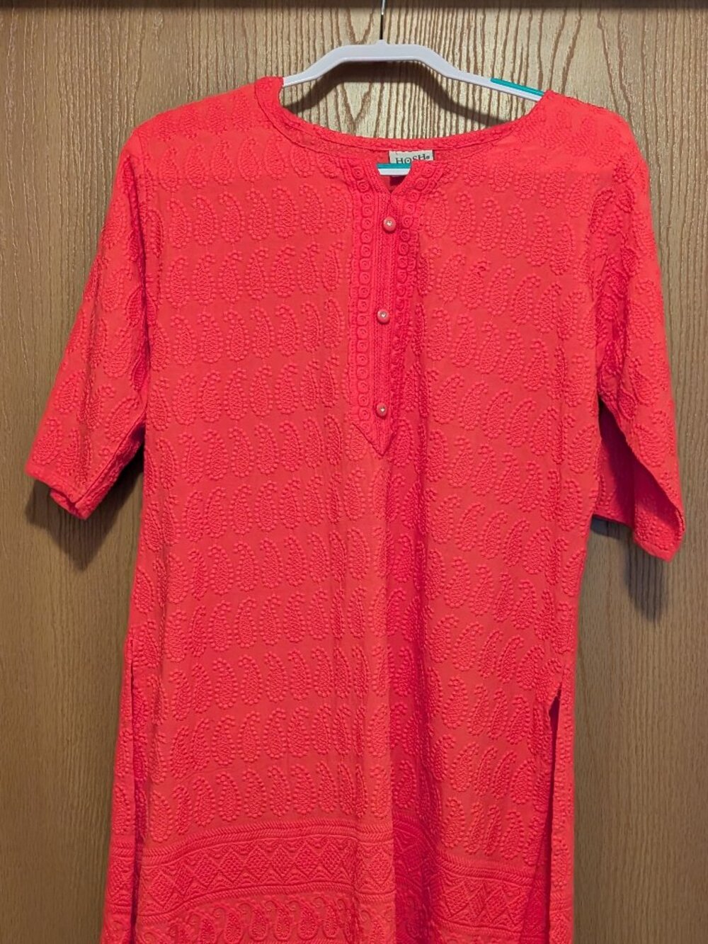 HOSH Live Fashion 2XL Coral Embroidered Boho Kurta Tunic Top